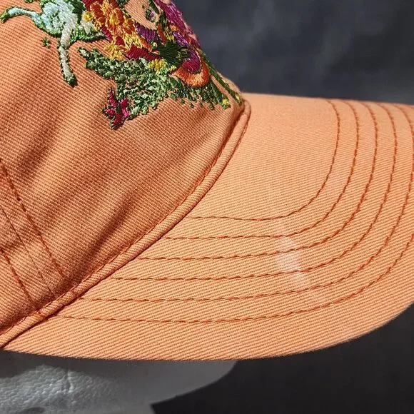 Lucky Brand 69 Orange Baseball Cap Hat Adj. Size Cotton Fairy Gypsy Whimsical - Picture 8 of 12